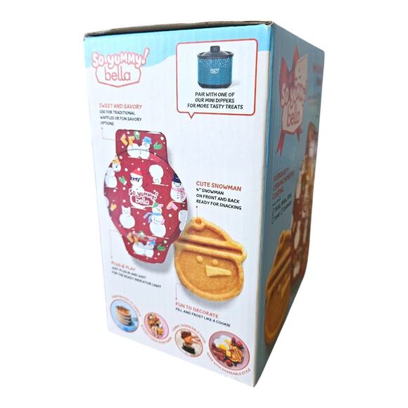 NEW So Yummy Bella Nonstick Mini Christmas Snowman Waffle Maker in Red - Picture 5 of 7